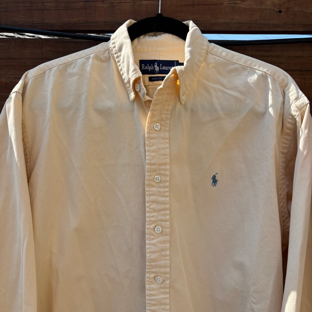 Ralph Lauren Button Down Shirt Mens M Yellow Excellent Cotton Long Sleeve Pony